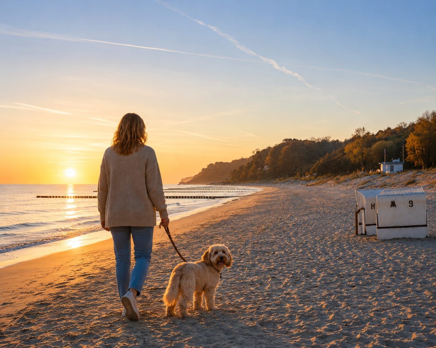 Urlaub mit Hund am Strand auf Usedom bei Abendlicht